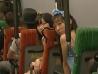 Pair Nice Dolls Oral Fuck Some Sleeping Guy's prick In A Public Bus